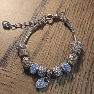Gold and Rhinestone Heart Charm Bracelet